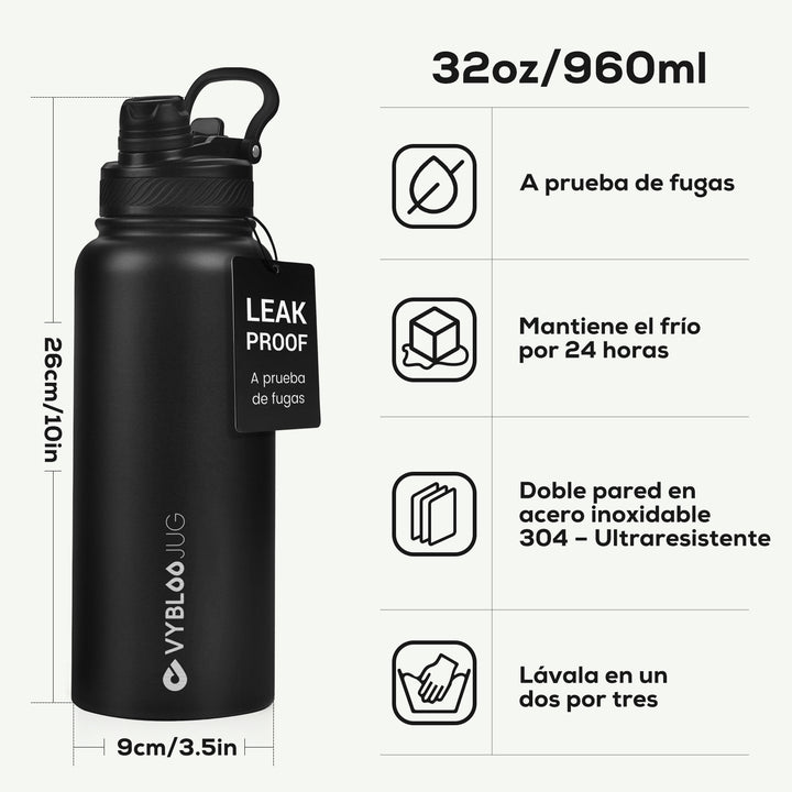 VyblooJug Obsidiana Vaso Térmico de Doble Boquilla | 32oz