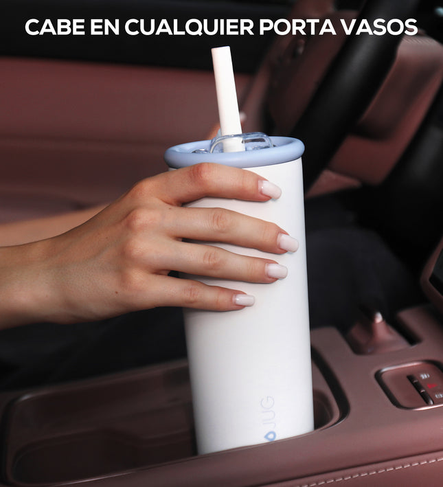 VYBLOOJUG Termo Blanco de Acero Inoxidable con Popote Doble Pared 25oz