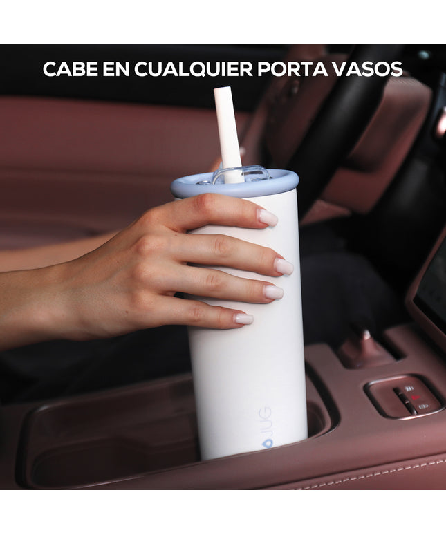 VYBLOOJUG Termo Blanco de Acero Inoxidable con Popote Doble Pared 25oz