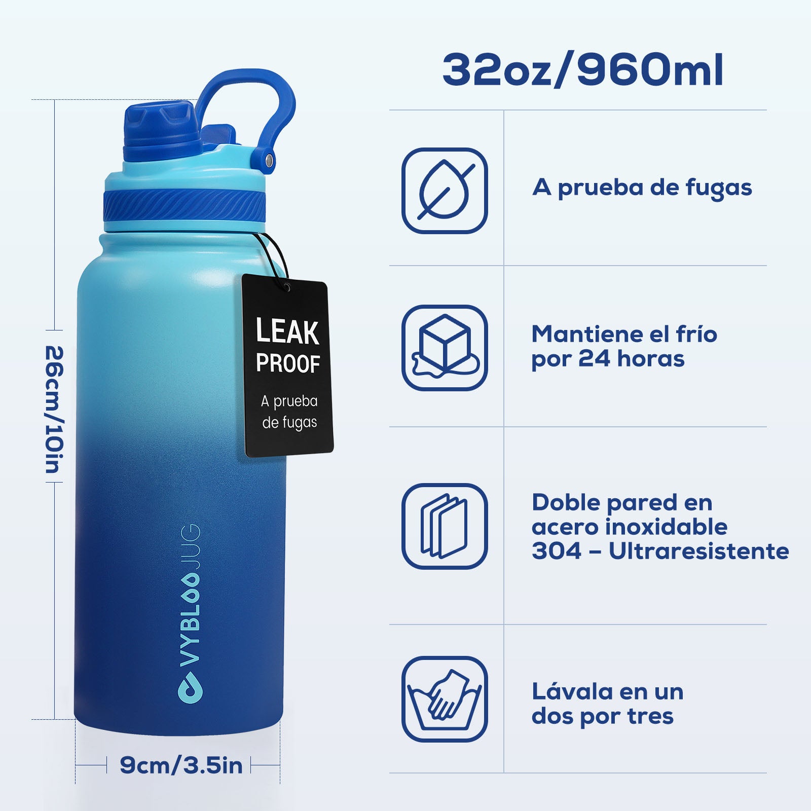 VyblooJug Quetzhielo Vaso Térmico de Doble Boquilla | 32oz