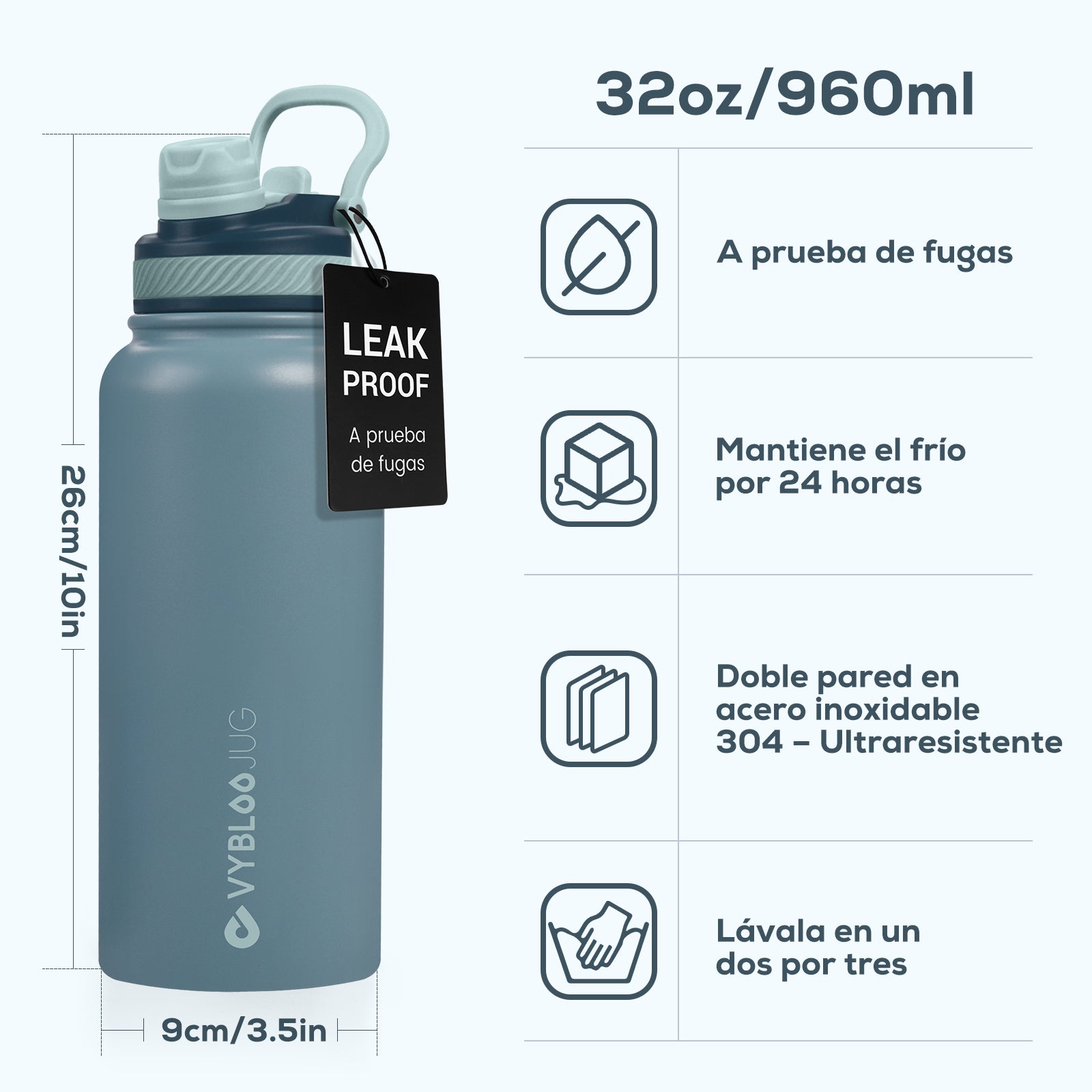 VyblooJug Labradorita Vaso Térmico de Doble Boquilla | 32oz