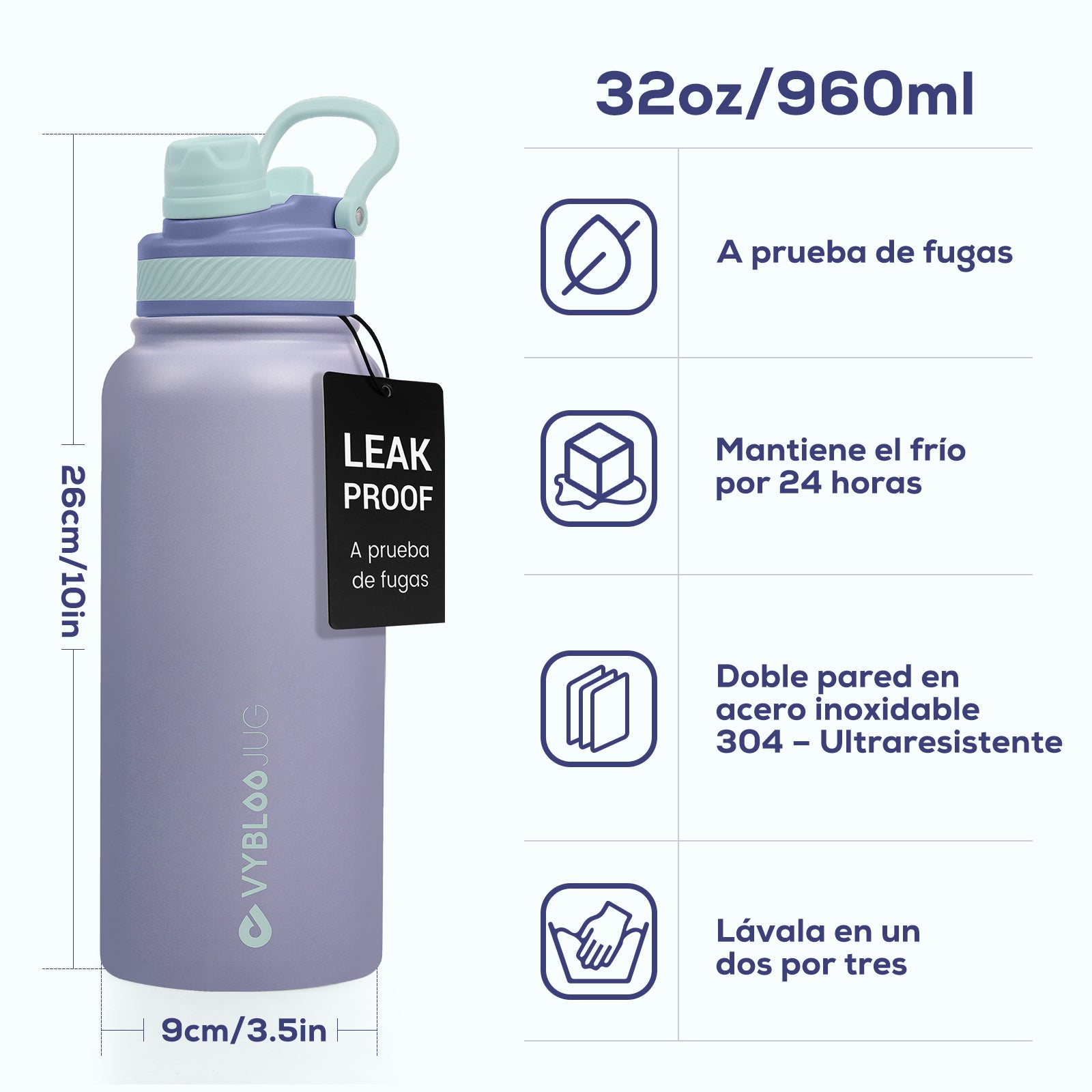 VyblooJug Amatista Vaso Térmico de Doble Boquilla | 32oz