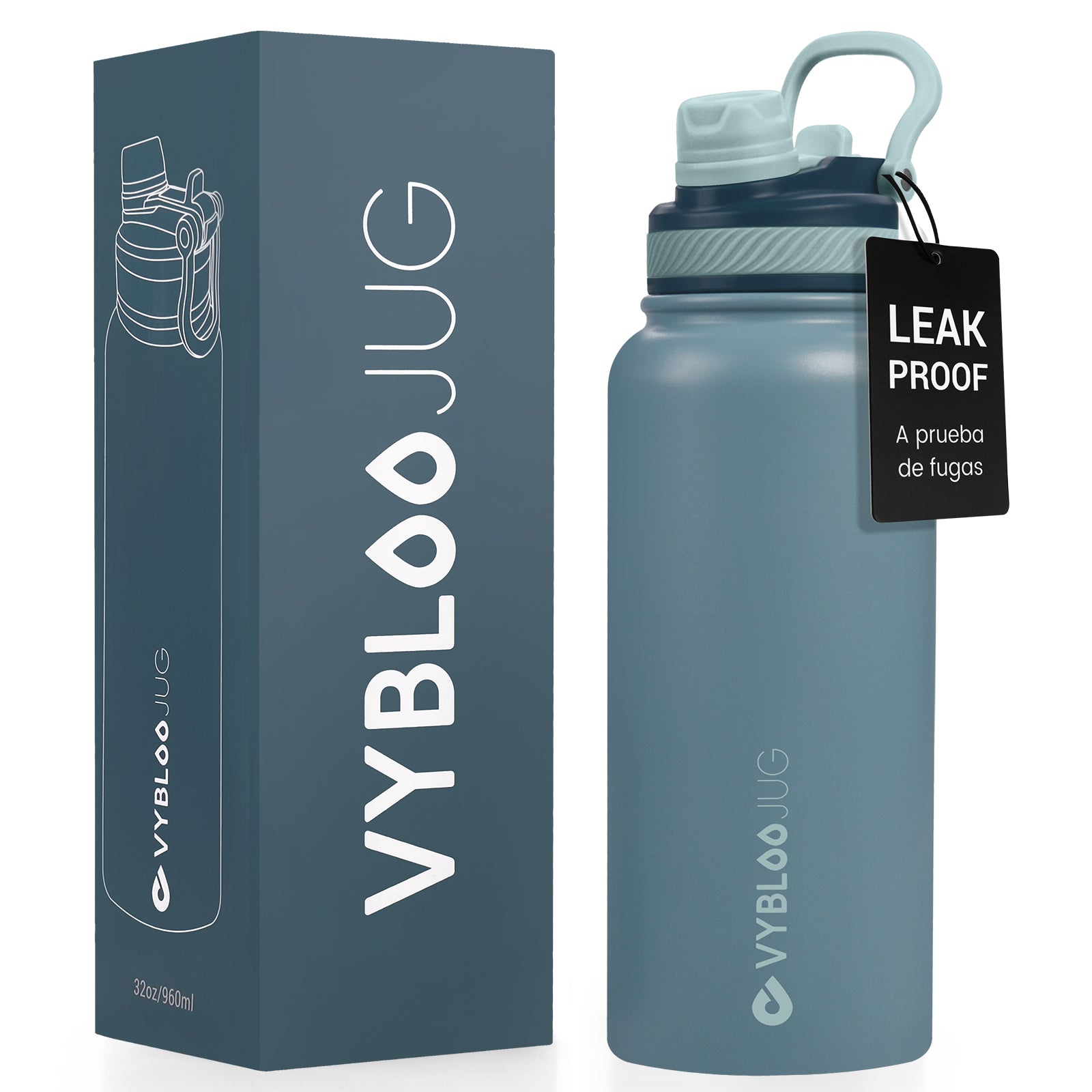 VYBLOOJUG Botella Térmica para Café o Agua Fría con Popote Azul