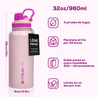 VyblooJug Cuarzo Rosa Vaso Térmico de Doble Boquilla | 32oz