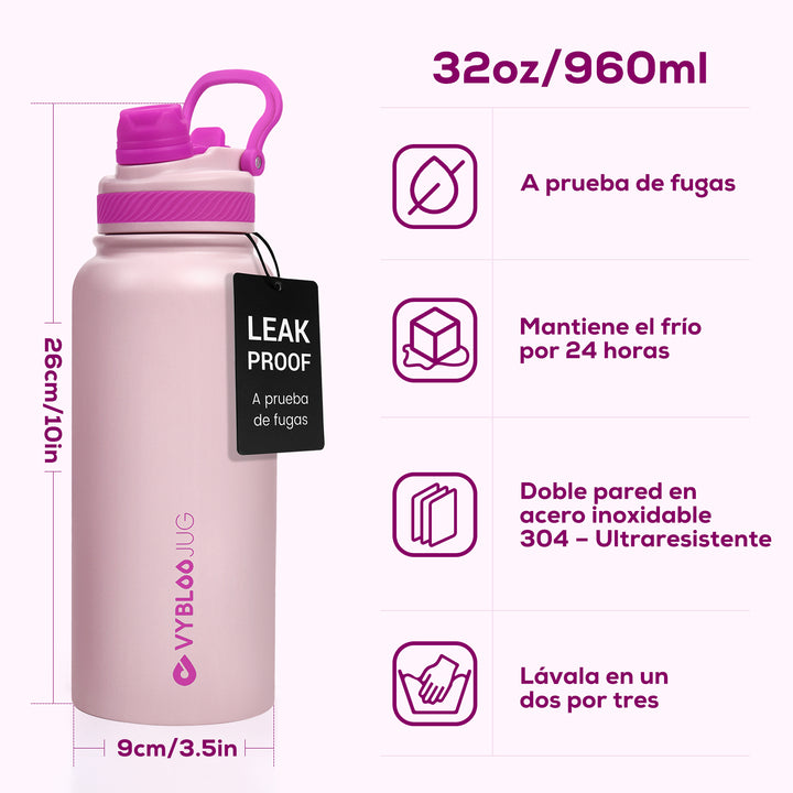 VyblooJug Cuarzo Rosa Vaso Térmico de Doble Boquilla | 32oz
