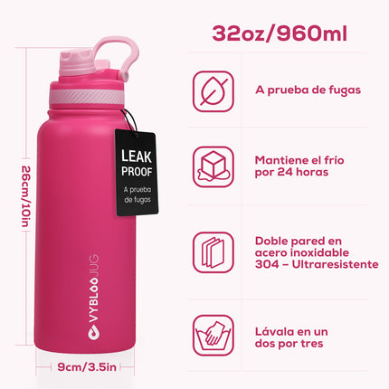 VyblooJug Rubí Vaso Térmico de Doble Boquilla | 32oz