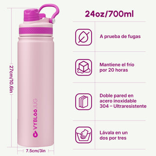 VyblooJug Cuarzo Rosa Vaso Térmico de Doble Boquilla  | 24oz