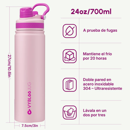 VyblooJug Cuarzo Rosa Vaso Térmico de Doble Boquilla  | 24oz