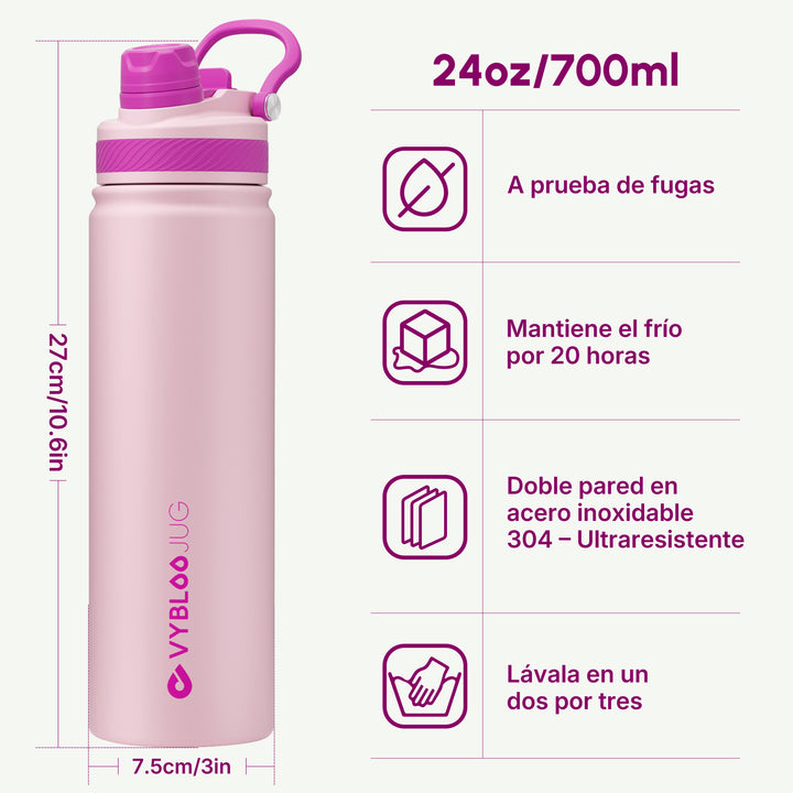 VyblooJug Cuarzo Rosa Vaso Térmico de Doble Boquilla  | 24oz