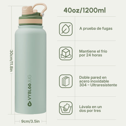 VyblooJug Mint Verde Vaso Térmico de Doble Boquilla | 40oz