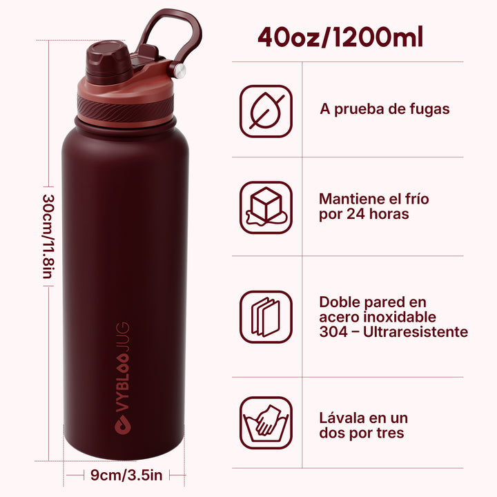 VyblooJug Terciopelo Tinto Vaso Térmico de Doble Boquilla |40oz
