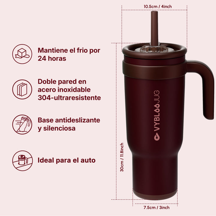 VyblooJug Terciopelo Tinto Taza Térmica Para Auto | 40oz