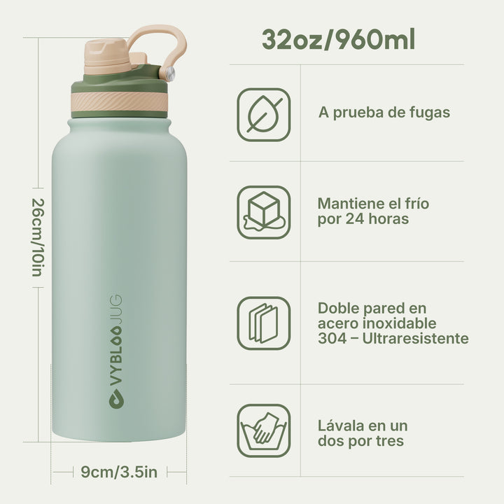 VyblooJug Mint Verde Vaso Térmico de Doble Boquilla | 32oz