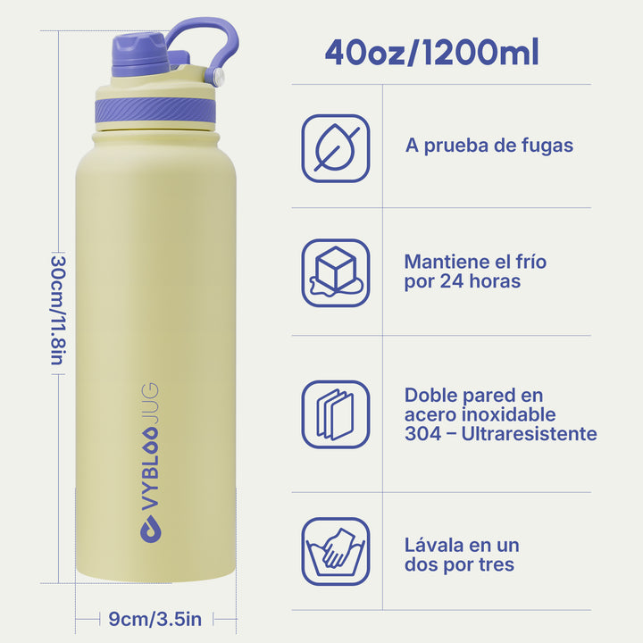 VyblooJug Sol Vivo Vaso Térmico de Doble Boquilla | 40oz