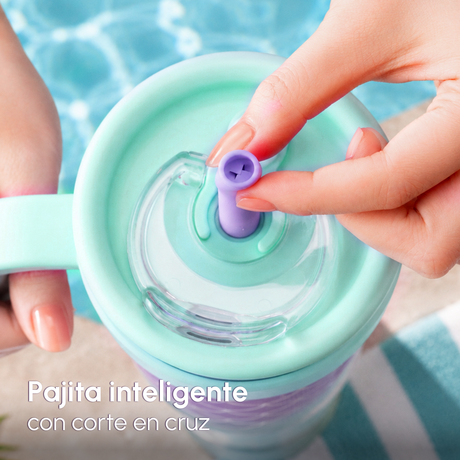 Popote inteligente con corte en cruz de la tapa VyblooJug