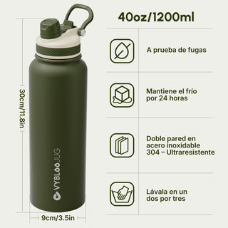 VyblooJug Lino Oliva Vaso Térmico de Doble Boquilla  |40oz