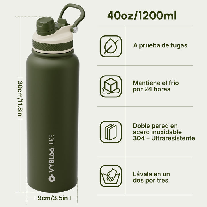 VyblooJug Lino Oliva Vaso Térmico de Doble Boquilla  |40oz