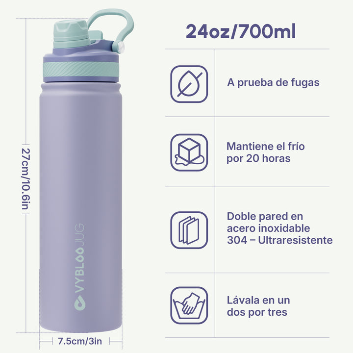 VyblooJug Amatista Vaso Térmico de Doble Boquilla   | 24oz