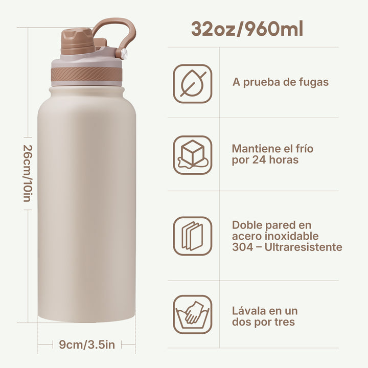 VyblooJug Arena Suave Vaso Térmico de Doble Boquilla | 32oz