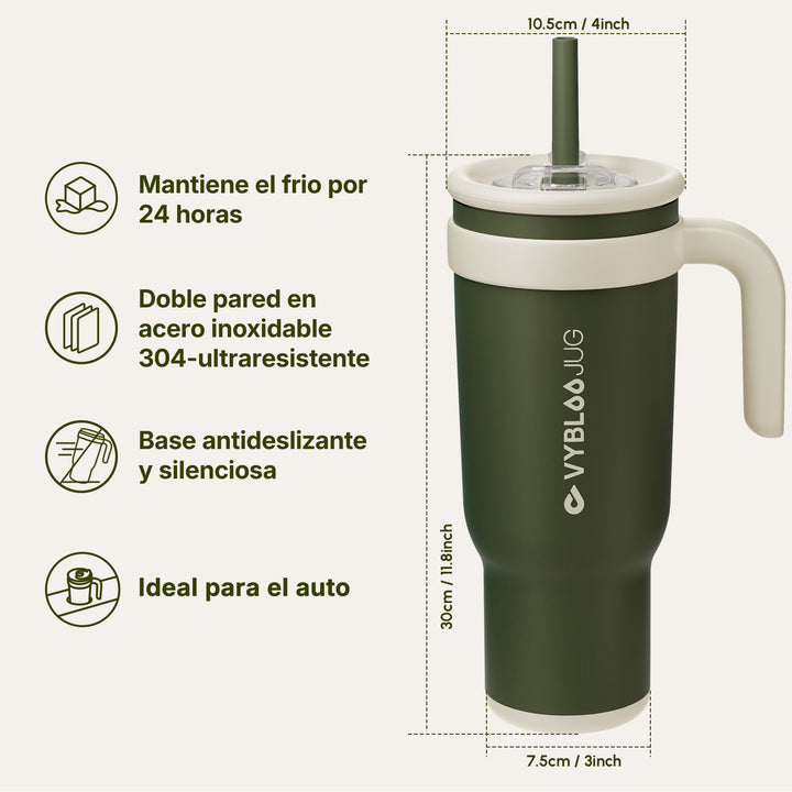 VyblooJug Lino Oliva Taza Térmica Para Auto | 40oz