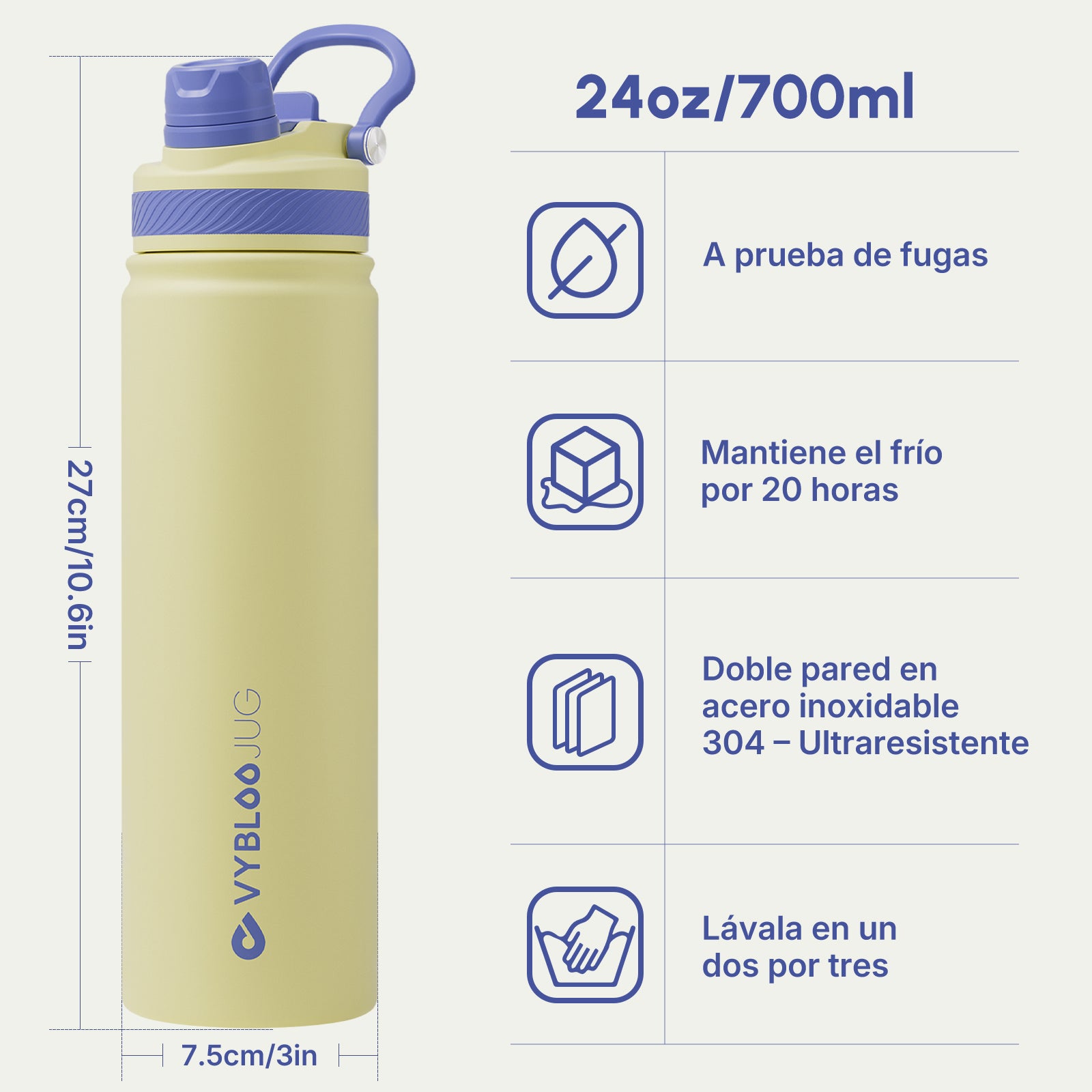 VyblooJug Sol Vivo Vaso Térmico de Doble Boquilla  | 24oz