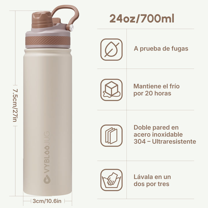 VyblooJug Arena Suave Vaso Térmico de Doble Boquilla | 24oz