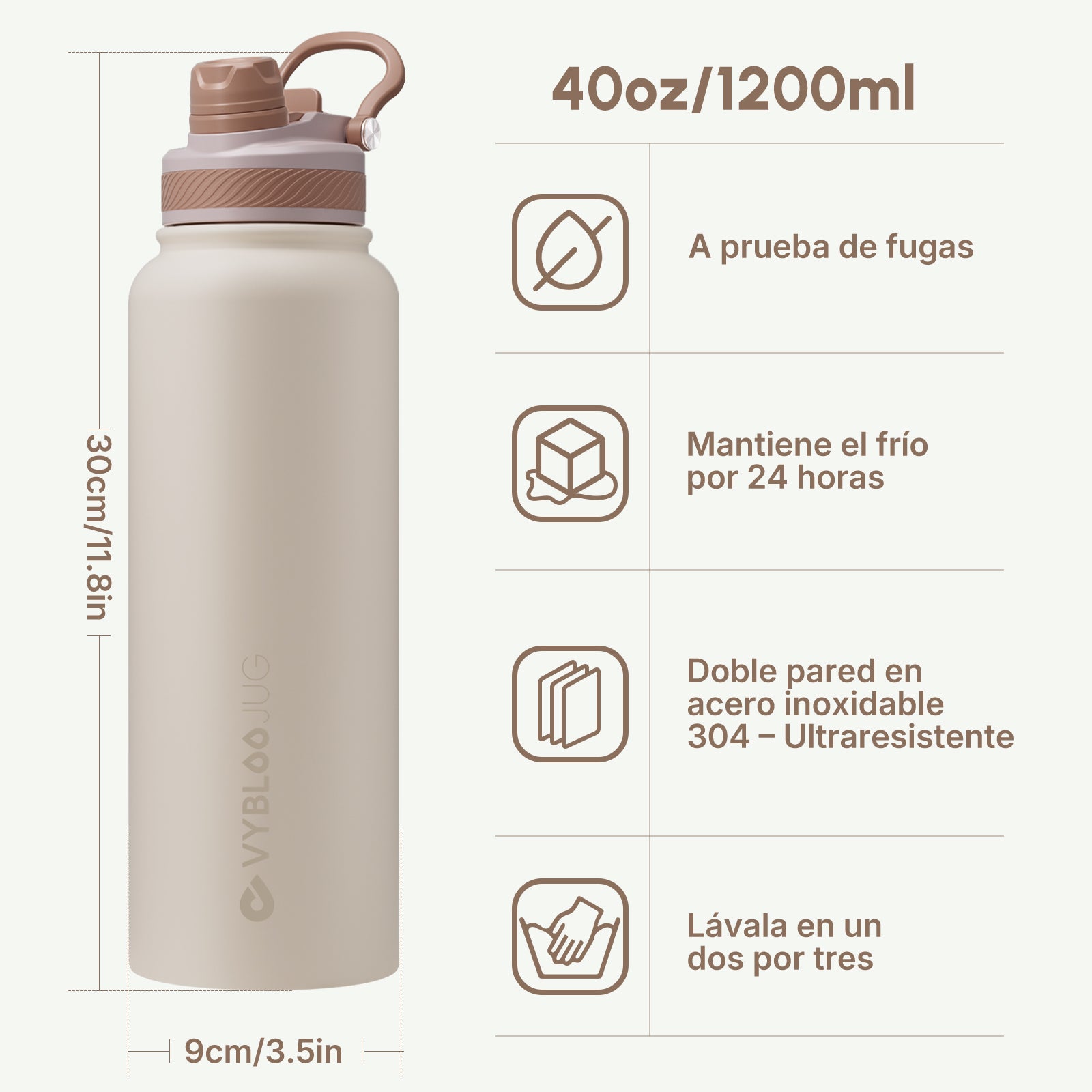 VyblooJug Arena Suave Vaso Térmico de Doble Boquilla | 40oz