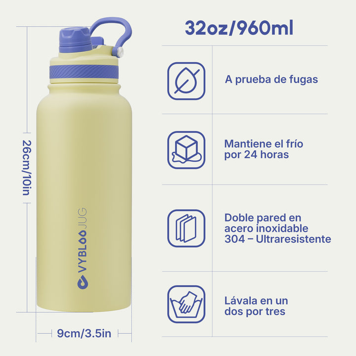 VyblooJug Sol Vivo Vaso Térmico de Doble Boquilla | 32oz