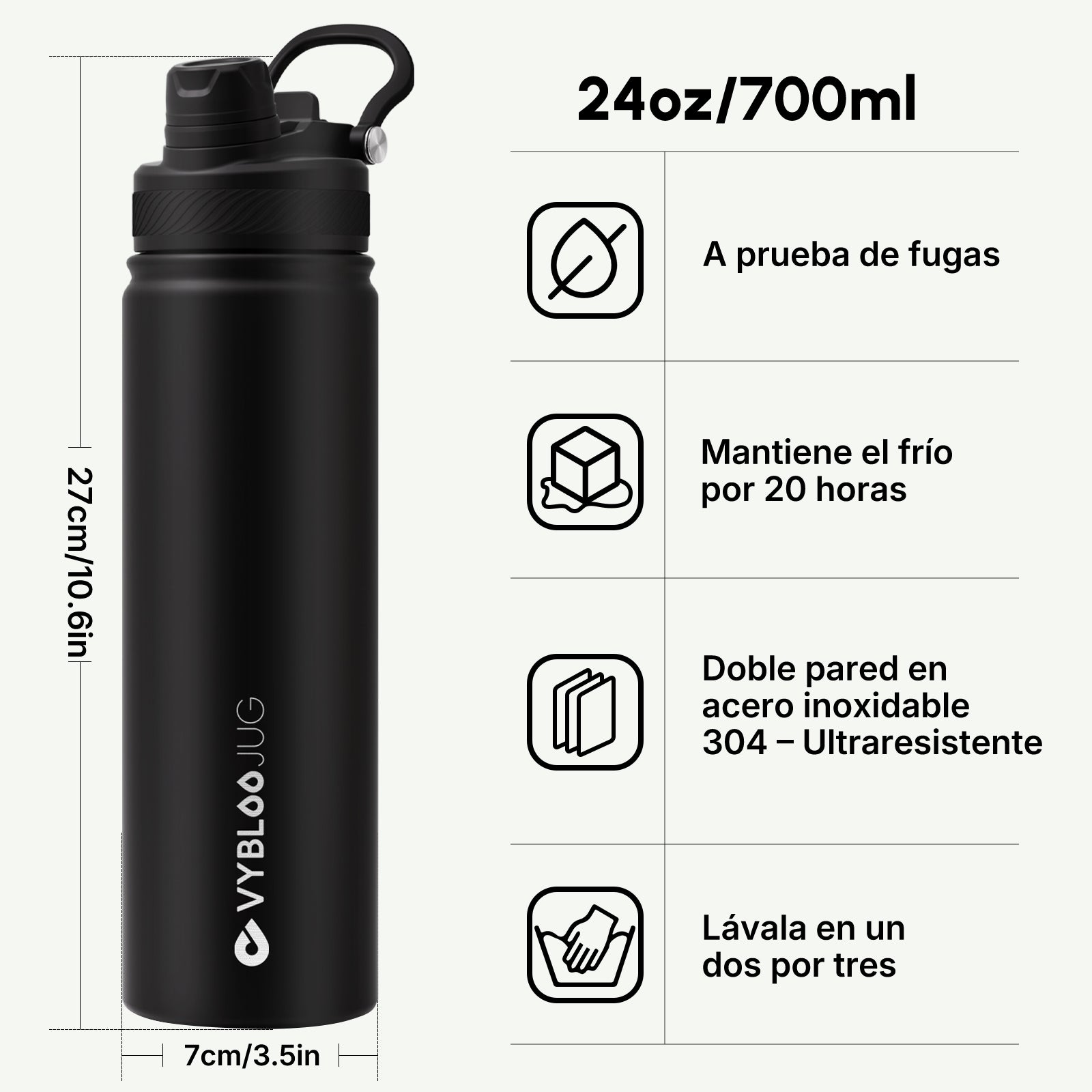 VyblooJug Obsidiana Vaso Térmico de Doble Boquilla  | 24oz