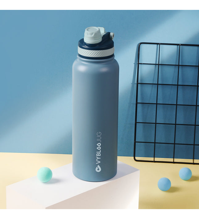 VYBLOOJUG Botella Térmica para Café o Agua Fría con Popote Azul