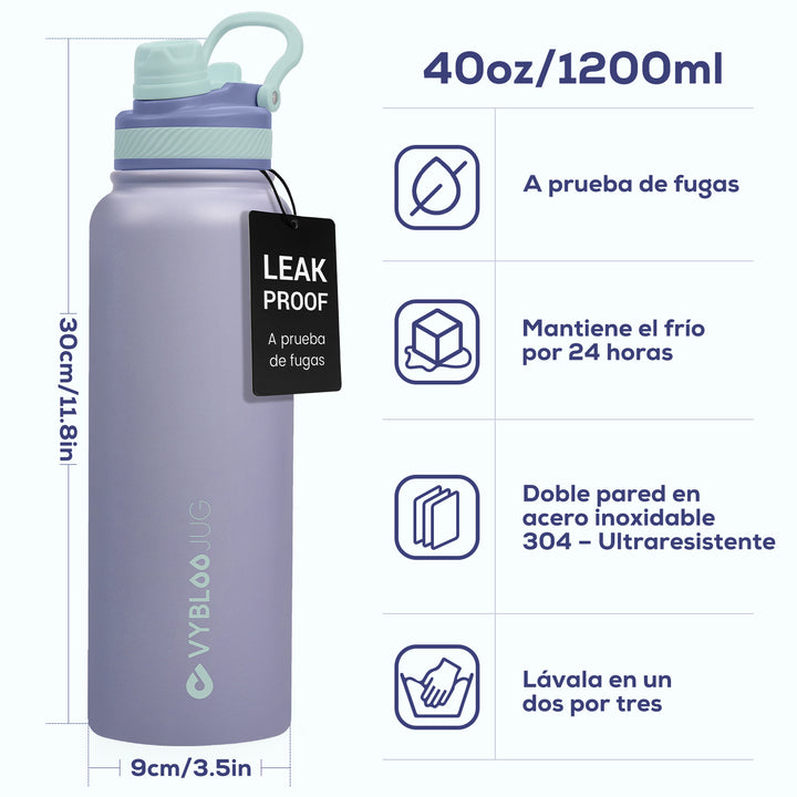 VyblooJug Amatista Vaso Térmico de Doble Boquilla | 40oz
