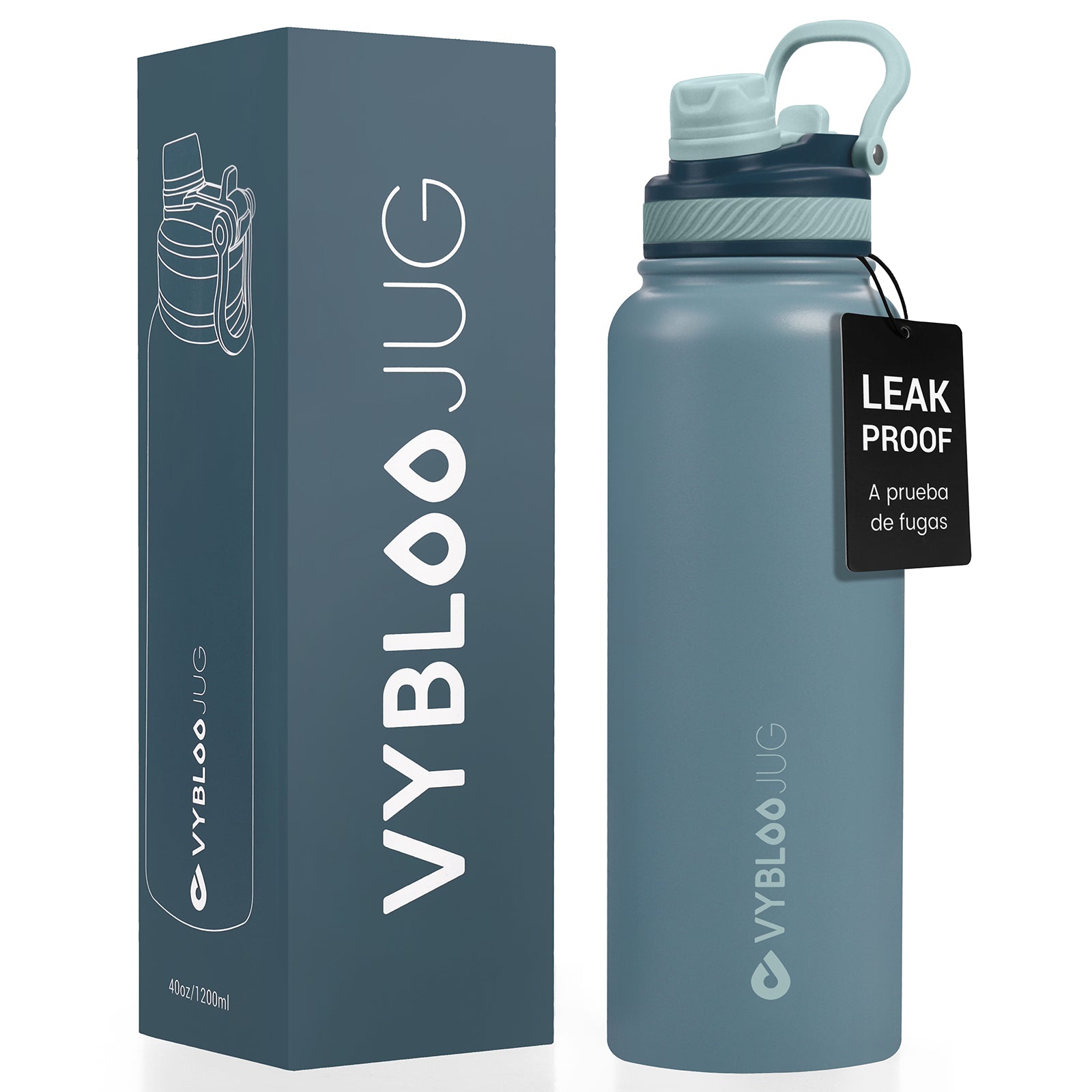 VYBLOOJUG Botella Térmica para Café o Agua Fría con Popote Azul