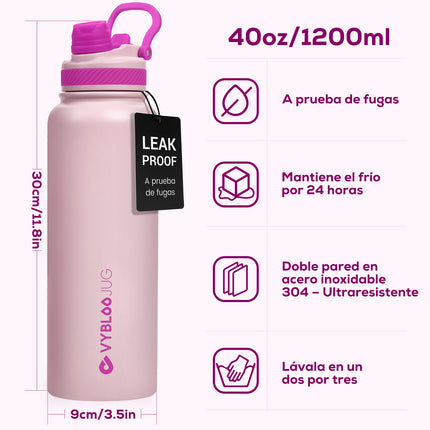 VyblooJug Cuarzo Rosa Vaso Térmico de Doble Boquilla | 40oz