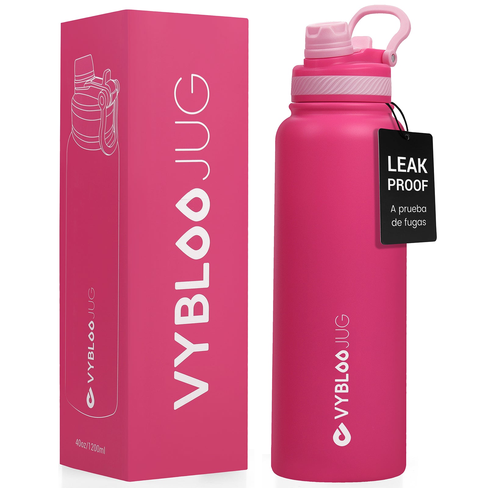 VYBLOOJUG Vaso térmico con tapa hermética para deporte y viajes Fucsia