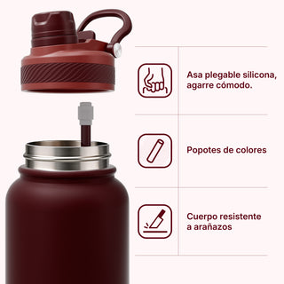 VyblooJug Terciopelo Tinto Vaso Térmico de Doble Boquilla |40oz