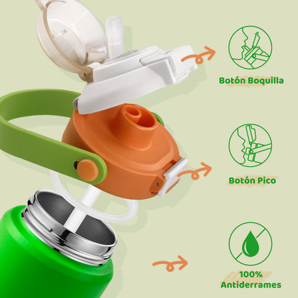 VyblooJug Tangerina Verde Termos Para Niños