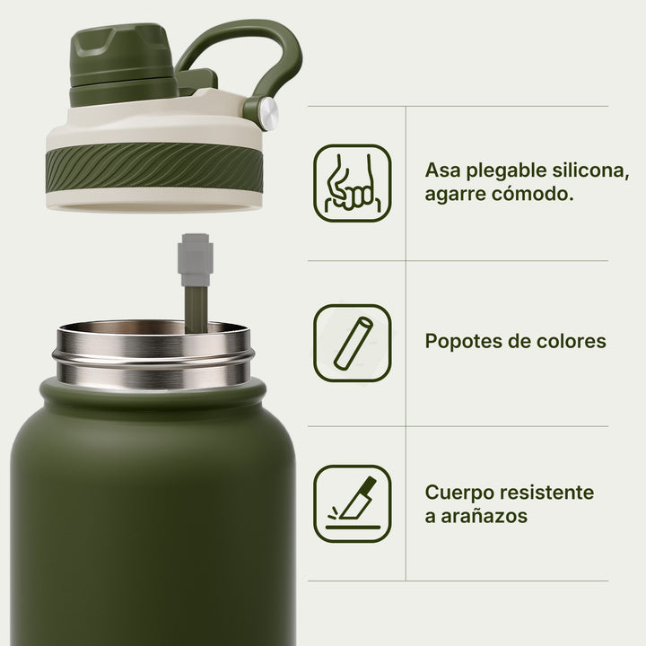 VyblooJug Lino Oliva Vaso Térmico de Doble Boquilla  |40oz