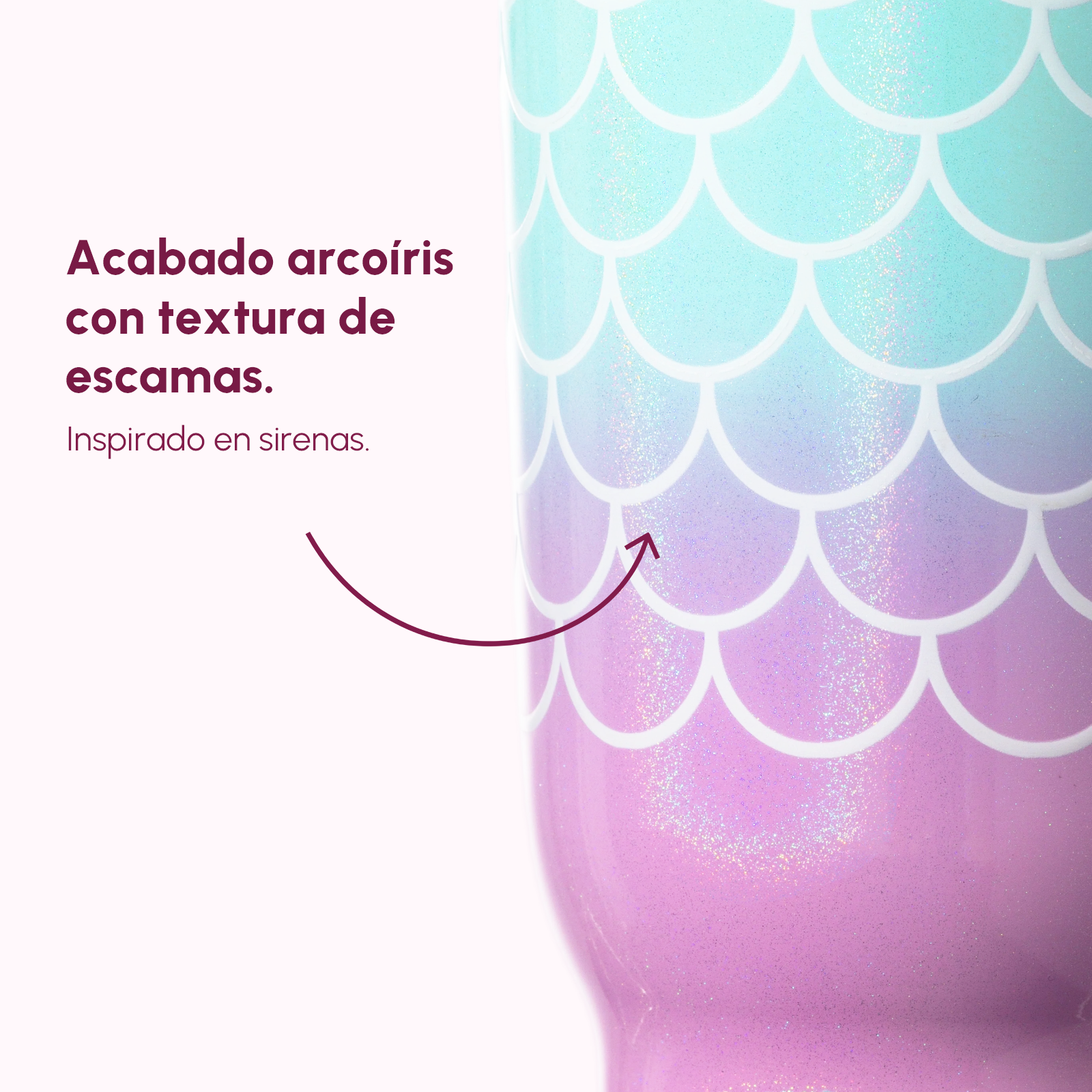 Detalle de escamas de sirena con acabado rosado VyblooJug