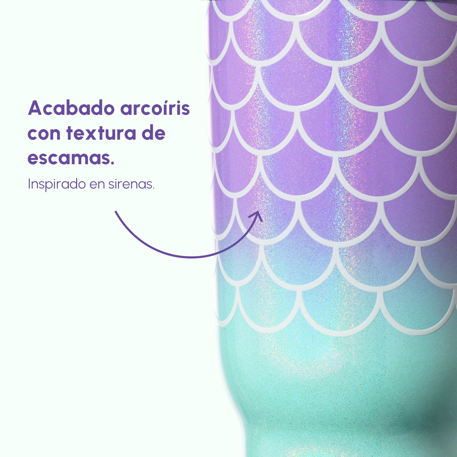 Detalle de escamas de sirena con acabado arcoíris VyblooJug