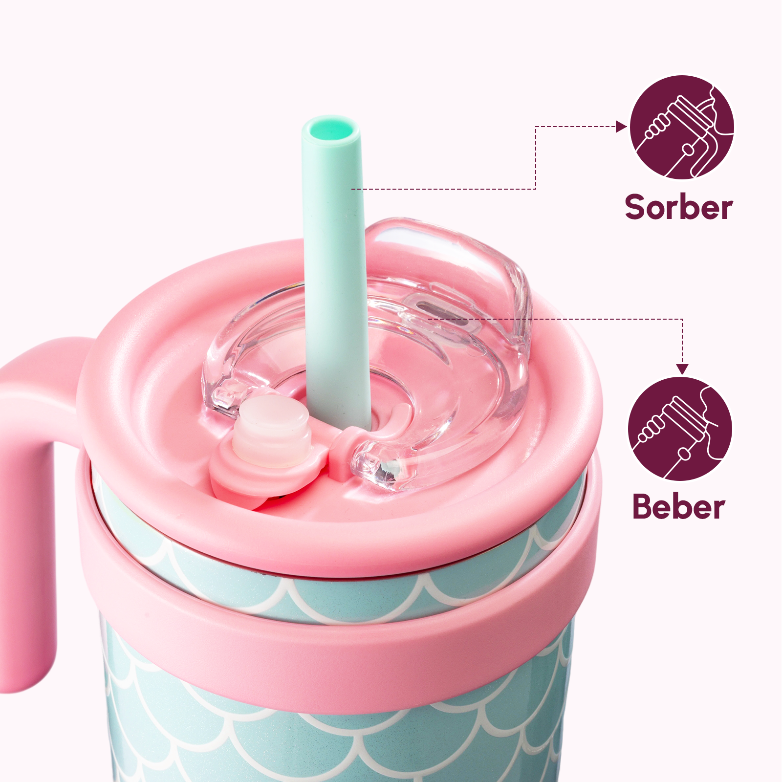 Tapa 2 en 1 de la taza VyblooJug con modos sorber y beber