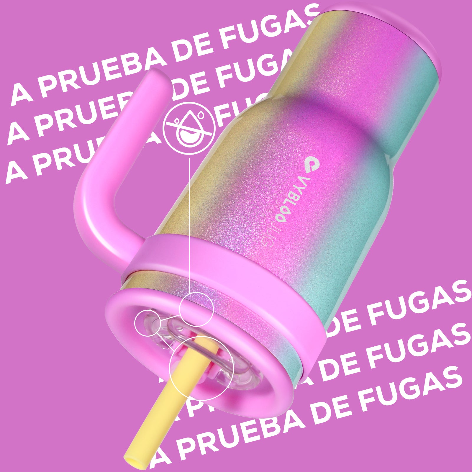 Arcoíris Taza Térmica Para Auto-Abertura de vaso a prueba de fugas