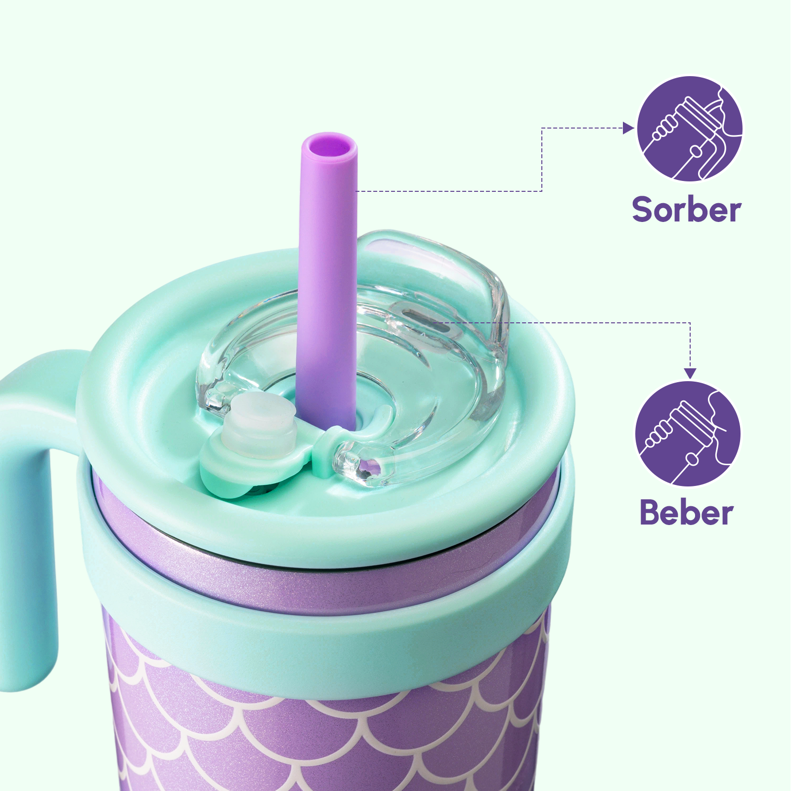 Tapa 2 en 1 de la taza VyblooJug con modos sorber y beber