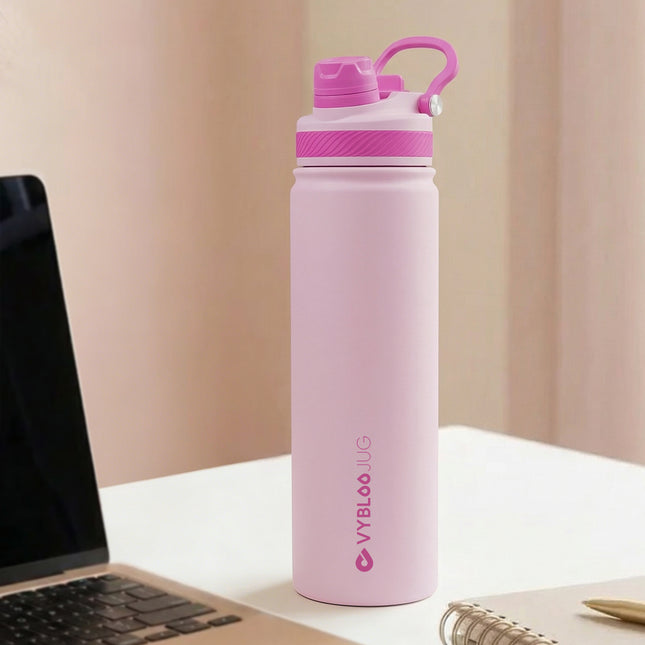 VyblooJug Cuarzo Rosa Vaso Térmico de Doble Boquilla  | 24oz