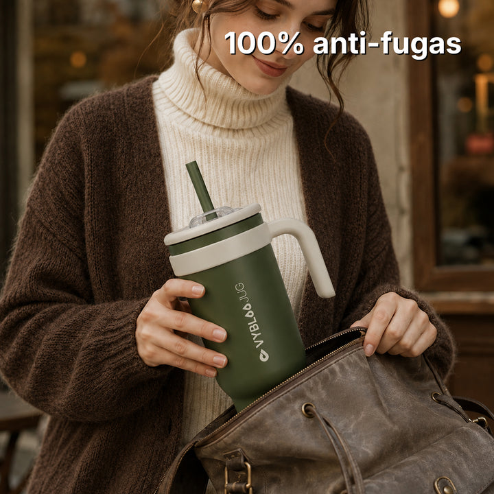 VyblooJug Lino Oliva Taza Térmica Para Auto | 40oz