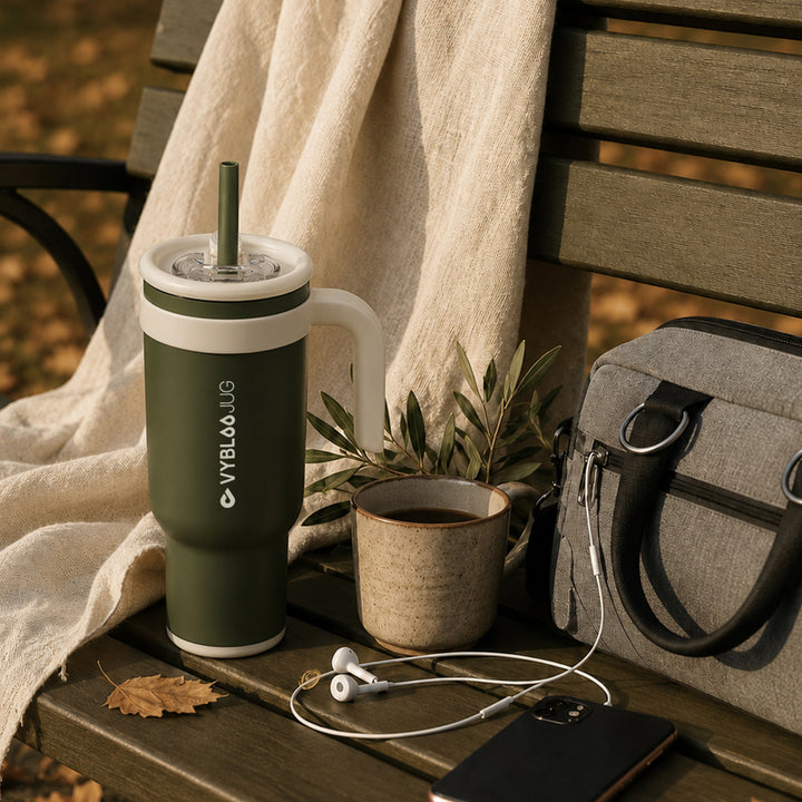 VyblooJug Lino Oliva Taza Térmica Para Auto | 40oz