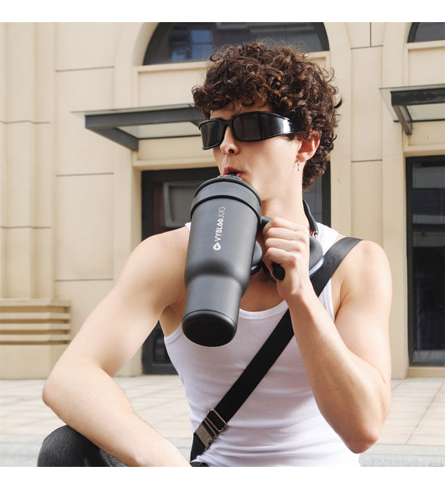 VyblooJug Fizz Sombrío Taza de Acero Inoxidable con Tapa y Asa Para uso en Vehículos