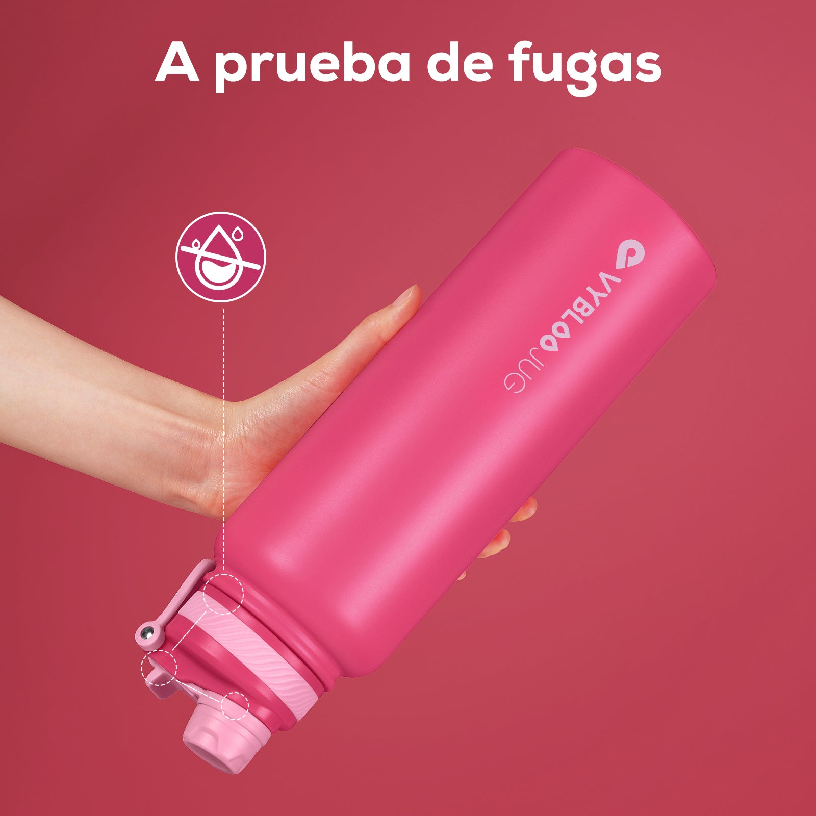 VYBLOOJUG Vaso térmico con tapa hermética para deporte y viajes Fucsia