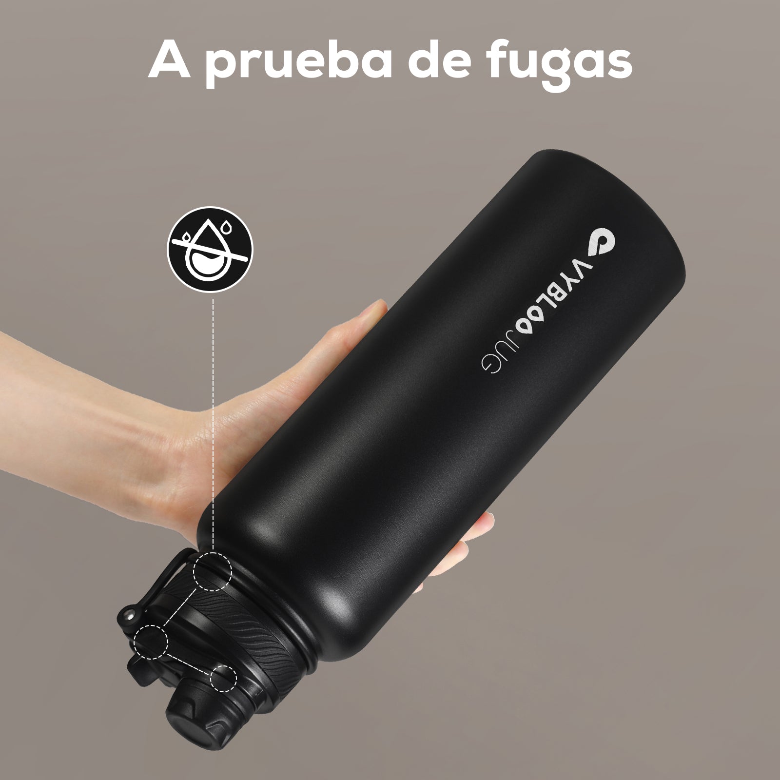 Obsidiana Vaso Térmico de Doble Boquilla-La tapa del vaso evita las fugas de agua.